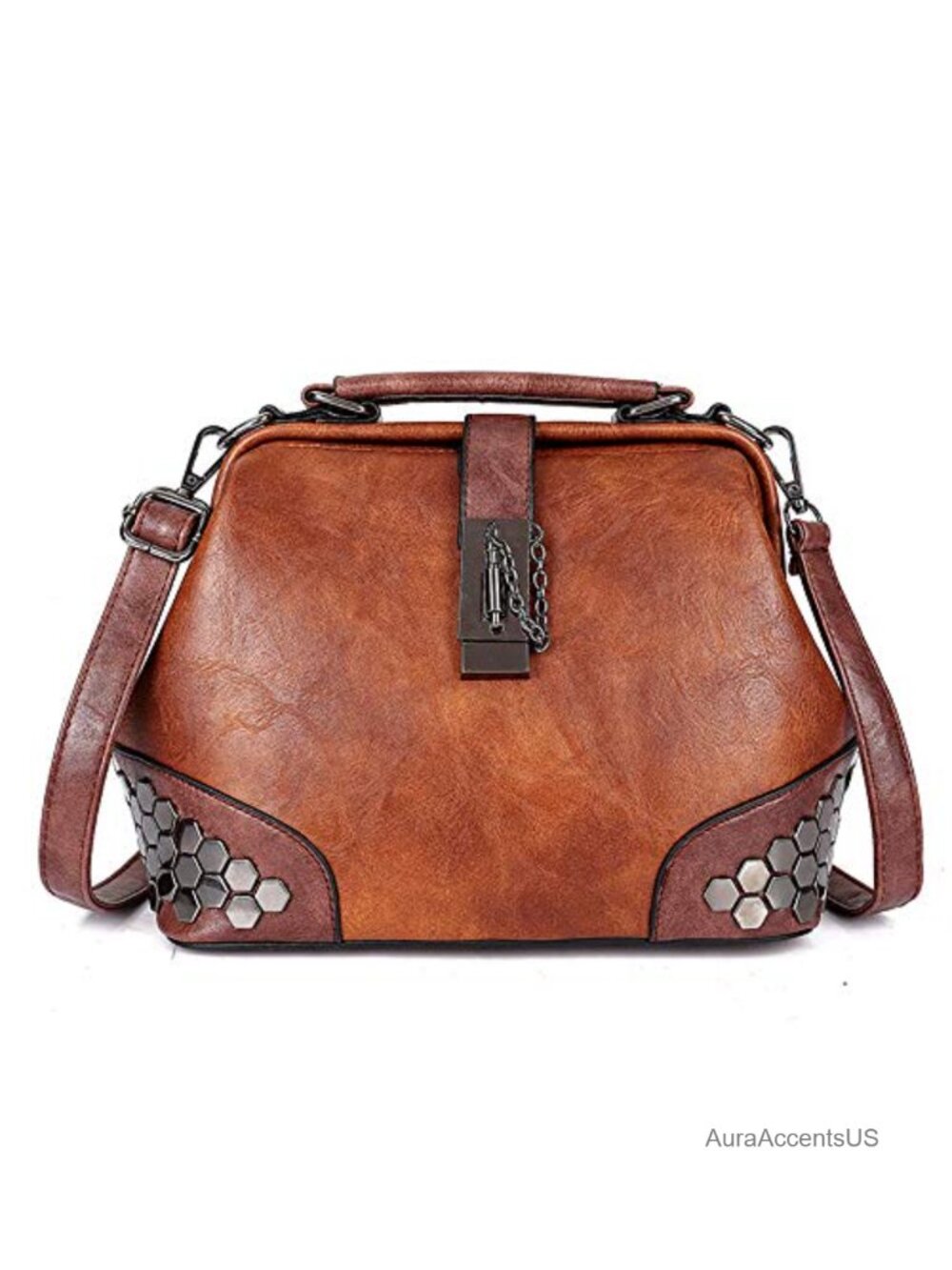 Gothic Studded Doctor Bag Vegan Leather Crossbody Satchel Handbag with